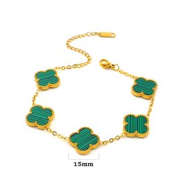 TA078 Lắc tay nữ titan hoa 4 cánh van cleef 15mm nền màu xanh