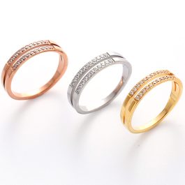 TC164 Nhẫn titan đính 2 hàng hột đá kim cương