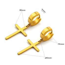 BT026 Bông tai inox khoen tròn tòn ten thánh giá mạ vàng