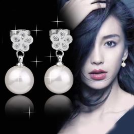 BT326 Bông tai nữ inox tòn ten hoa mai ngọc trai sang trọng