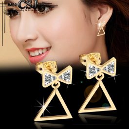 BT342 Bông tai nữ inox mạ vàng nơ rớt tam giác