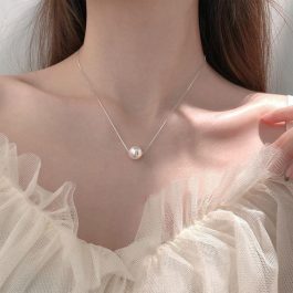 DC197 Dây chuyền nữ inox xỏ ngang ngọc trai 10mm