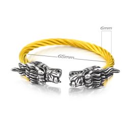 LN020 Vòng tay nam cáp inox đầu rồng mạ vàng