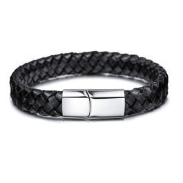 LN151 Vòng tay da xịn khóa thép titan