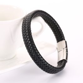 LN153 Vòng tay da xịn khóa thép titan