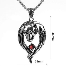 MD008 Mặt dây chuyền titan đầu sói đá Cubic đỏ