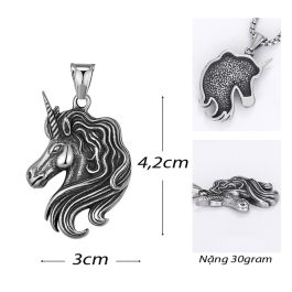 MD012 Mặt dây chuyền titan nam kỳ lân đầu ngựa 1 sừng