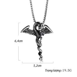 MD017 Mặt dây chuyền nam titan hình con rồng ngậm ngọc đen
