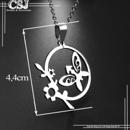 MD044 Mặt dây chuyền inox vòng tròng lồng con bướm đẹp