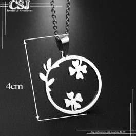 MD045 Mặt dây chuyền hình tròn cỏ 4 lá bóng đẹp