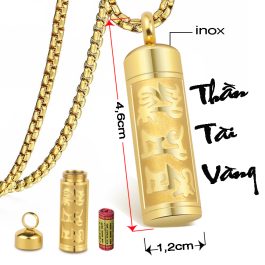 MD187 Mặt dây chuyền inox trụ rổng thần tài vàng