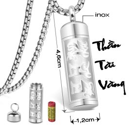 MD188 Mặt dây chuyền inox trụ rổng đựng kinh chú