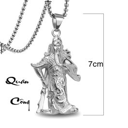 MD195 Mặt dây chuyền inox quan công màu trắng