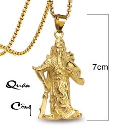 MD196 Mặt dây chuyền inox quan công mạ vàng
