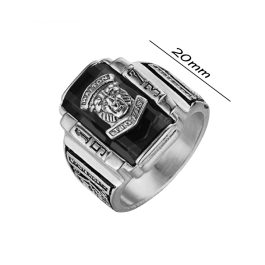 N501 Nhẫn nam Titan sư tử 1973 đá đen đẹp giá rẻ không đen (Size 7-8-9-10)