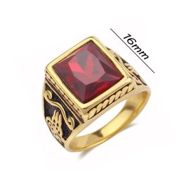 N517 Nhẫn titan nam mạ vàng đá đỏ (Size 7-8-9-10)
