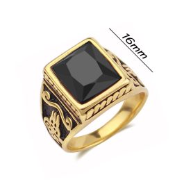 N519 Nhẫn titan nam mạ vàng đá đen (Size 7-8-9-10)