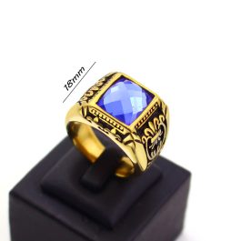 N527 Nhẫn nam titan mạ vàng đính đá màu xanh (Size 10-11)