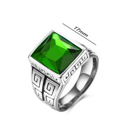 N534 Nhẫn nam Titan đá xanh lá họa tiết vạn lý trường thành (Size 7-8)