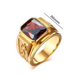 N564 Nhẫn nam titan mạ vàng chạm rồng đá đỏ (Size 7-8-9-10)