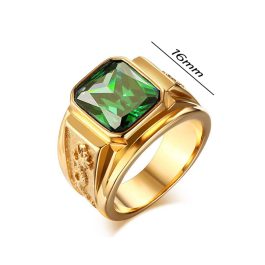 N565 Nhẫn nam titan mạ vàng chạm rồng đá xanh lá (Size 7-8-9-10)