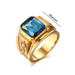 N572 Nhẫn nam titan mạ vàng chạm rồng đá xanh dương (Size 7-8-9-10)