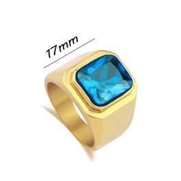 N578 Nhẫn nam Titan mạ vàng trơn đá xanh nước biển (Size 10-11)