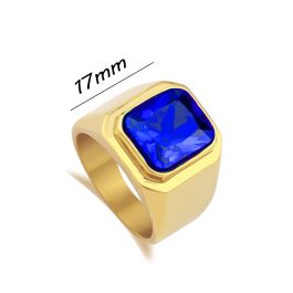 N580 Nhẫn nam Titan mạ vàng trơn đá xanh đậm
