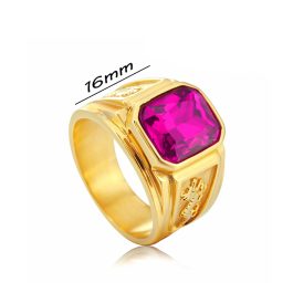 N581 Nhẫn Titan nam 2 bên chạm rồng đính đá màu hồng (Size 7)