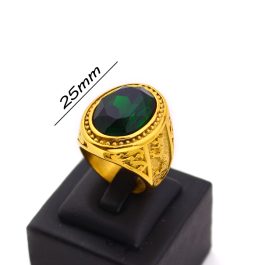 N599 Nhẫn nam titan mạ vàng đá xanh lá (Size 8)