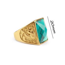 N600 Nhẫn nam titan mạ vàng đá xanh chạm rồng (Size 9)