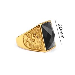 N601 Nhẫn nam Titan mạ vàng đá đen chạm rồng (Size 8)