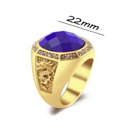 N609 Nhẫn nam Titan mạ vàng 2 bên con rồng đá xanh dương (Size 8)