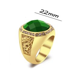 N610 Nhẫn nam Titan mạ vàng 2 bên con rồng đá xanh lá (Size 8)