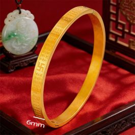 TA118 Vòng tay nữ titan bát nhã tâm kinh màu vàng bảng 6mm