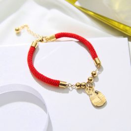 TA134 Lắc tay chỉ đỏ mèo thần tài may mắn mạ vàng