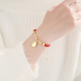 TA134 Lắc tay chỉ đỏ mèo thần tài may mắn mạ vàng