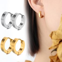 TB050 Bông tai nữ titan khoen tròn trơn vuông cạnh