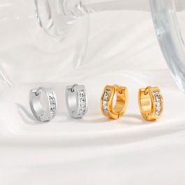 TB128 Bông tai titan khoen tròn đính đá tinh xảo