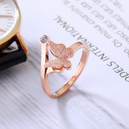 TC048 Nhẫn titan con bướm phun cát free size màu hồng