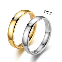 TC310 Nhẫn titan bảng 4mm mo tròn đính 1 hột đá (Size 5-6-7-8)