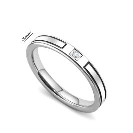 TC353 Nhẫn titan 3mm đính 1 viên kim tấm (Size 8)