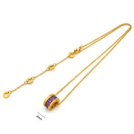 TN534 Dây chuyền titan ống tròn số la mã đính đá màu tím