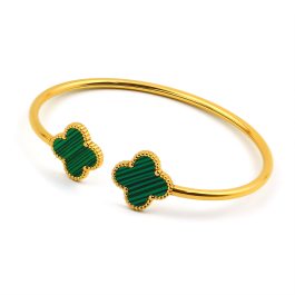 TV180 Vòng tay nữ hở titan van cleef LV mặt xà cừ xanh lá