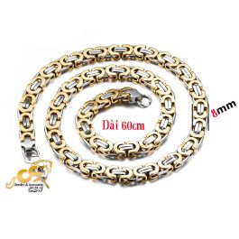 DN036 Dây chuyền inox nam ziczac 8mm dẹp mạ vàng