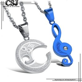 MC103 Mặt dây chuyền cặp đôi inox nốt nhạc trắng xanh