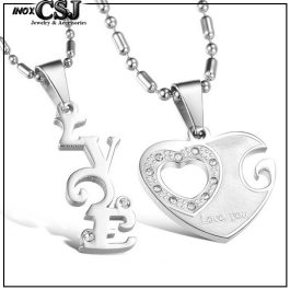 MC111 Mặt dây chuyền căp inox trái tim chữ love