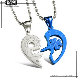 MC112 Mặt dây chuyền cặp inox trái tim i love you