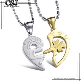 MC126 Mặt dây chuyền cặp inox trái tim i love you