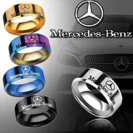 N649 Nhẫn inox khắc Mercedes-Benz bảng trơn to 8mm